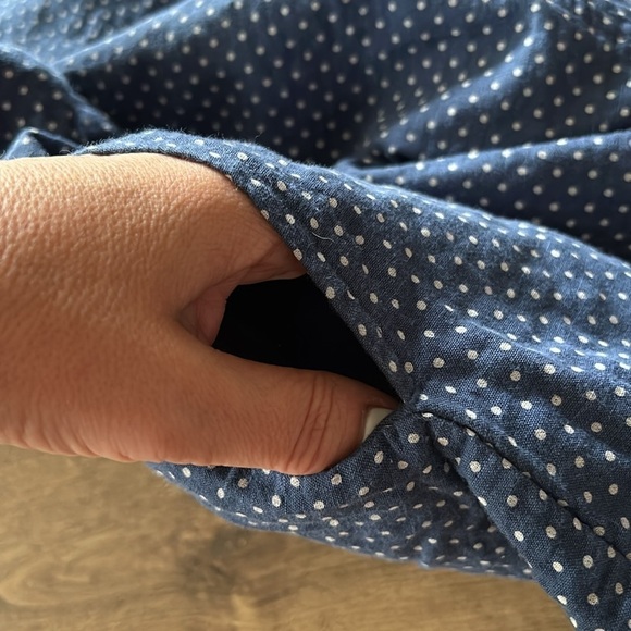 Levis Womens Cotton Shirt Dress M Blue White Polka Dot Collared Chambray Casual - Picture 9 of 9